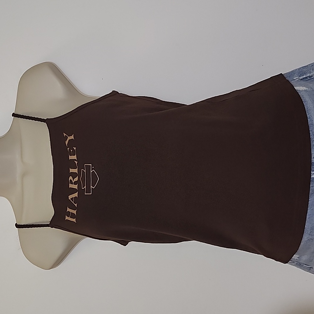 Harley Davidson Y2K Tank Top Brown Spaghetti Barnet El Paso Texas Size Meduim - Picture 6 of 16